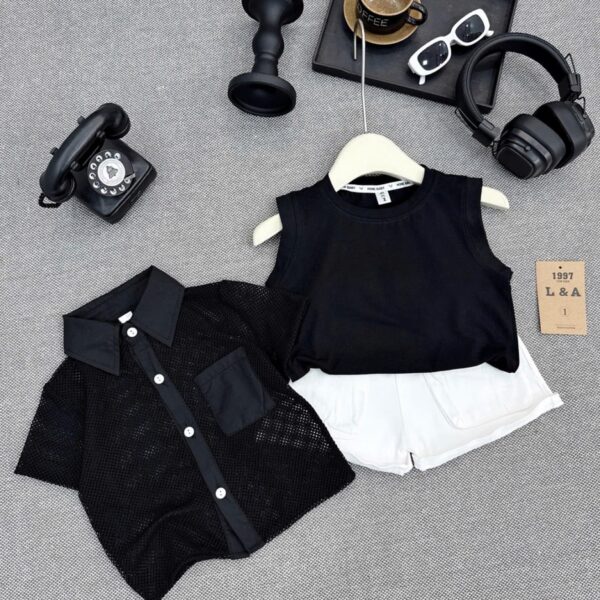 Black knitted shirt/inner/short