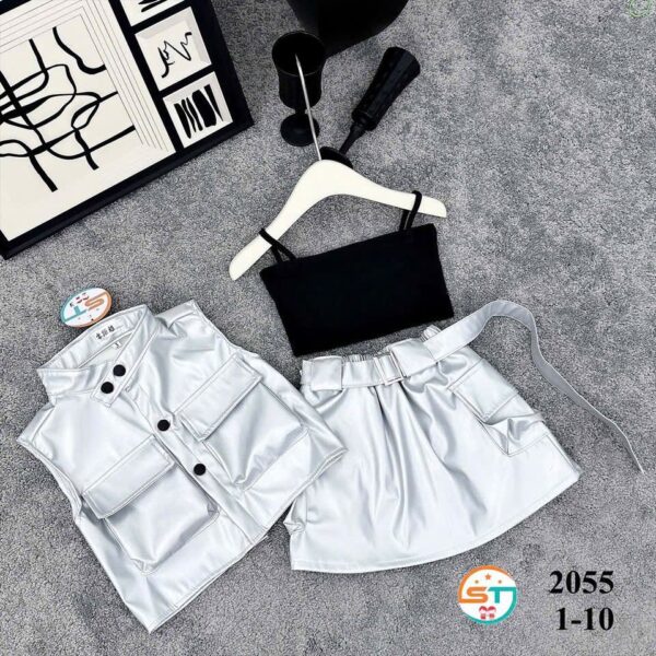 SLEEVELESS LEATHER SKIRT SET