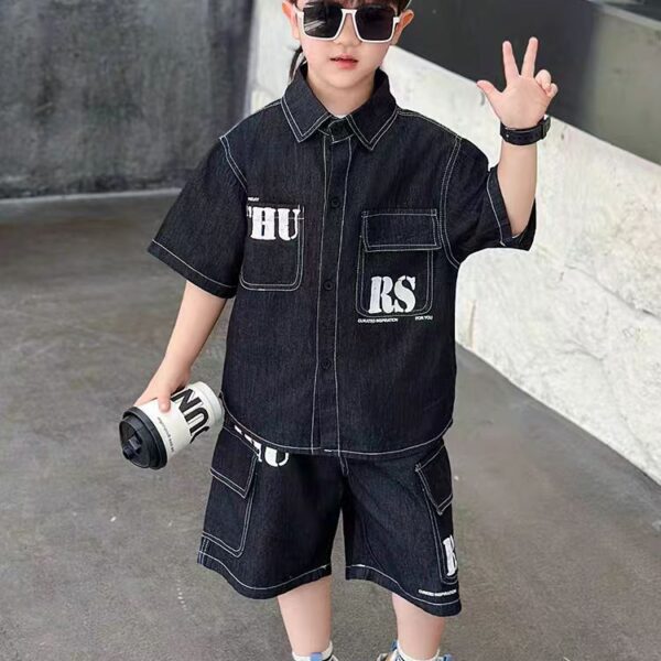 THU denim shorts/shirt black  set