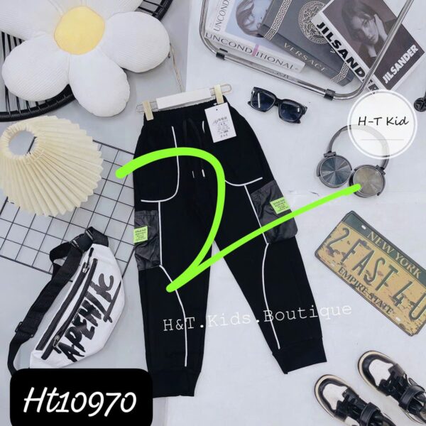 Black joggers with line