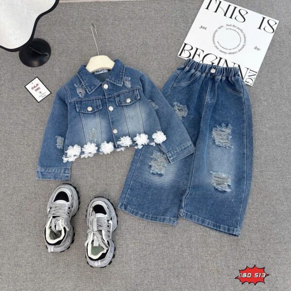 White rose girl denim on denim