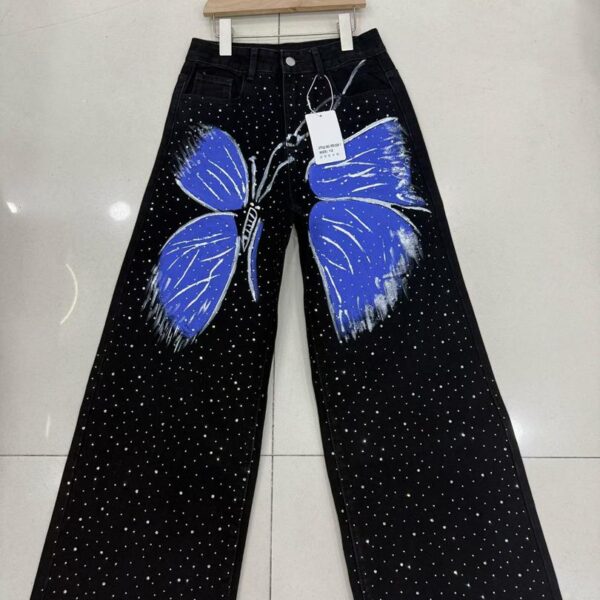 Luxury stoned butterfly baggy black