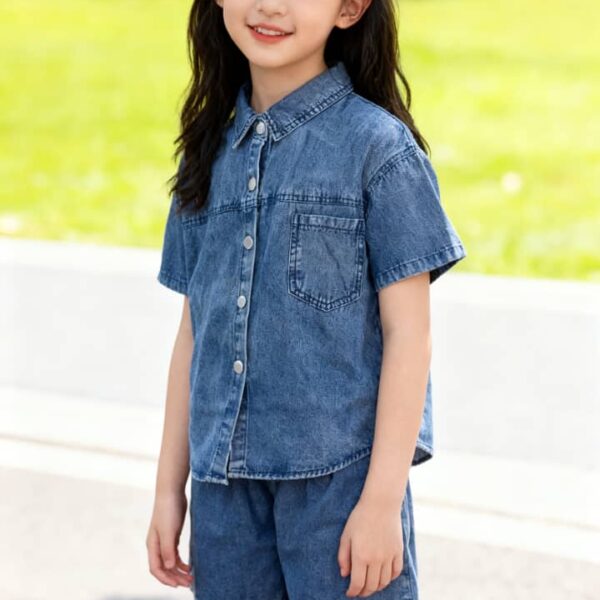 Girl denim on denim shorts