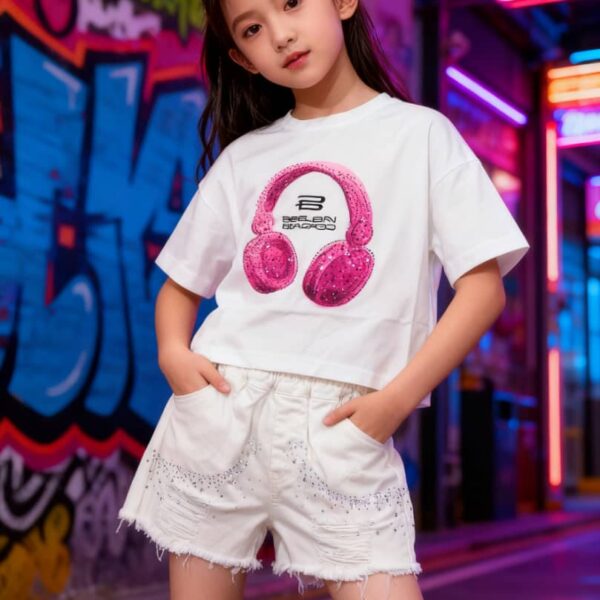 Quality stoned shorts/top 2pcs set