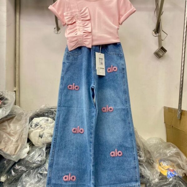 Pink bow top/alo set