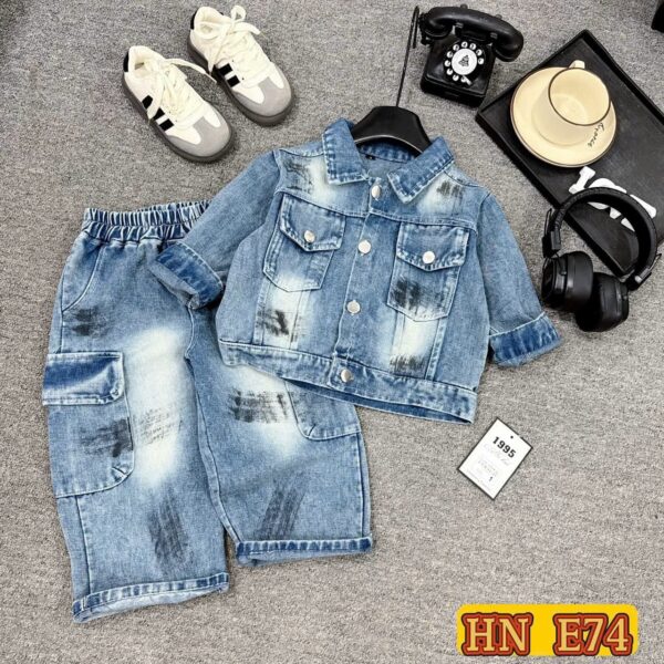Jean on jean with black stain blue