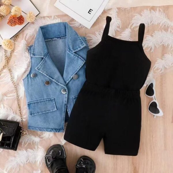 Jean jacket biker short set
