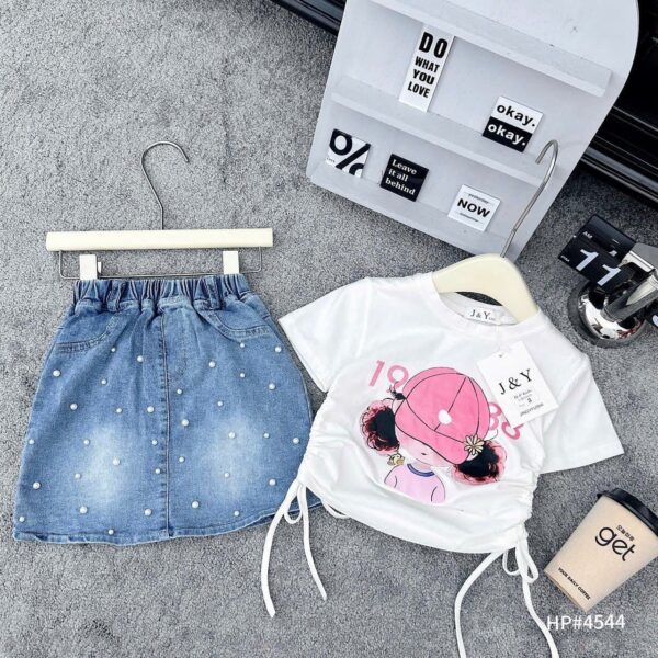 High profile jeans beaded skirt white