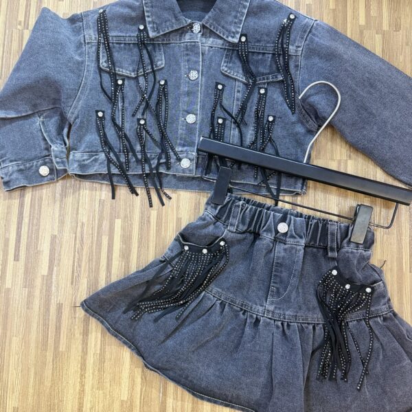 Luxury detailed Jean jacket and skirt black
