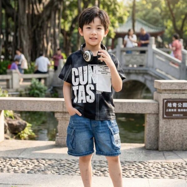 Cute T-shirt and short boy set (black) (Copy)