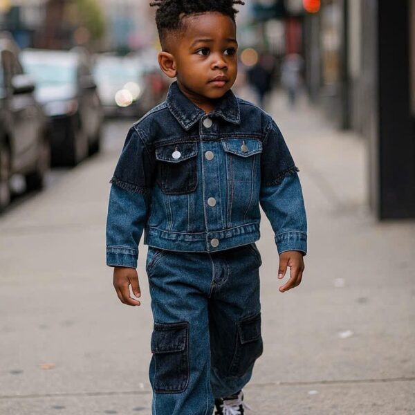 Blue denim on denim 1(black pocket)